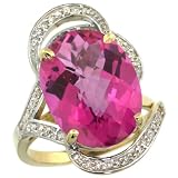 14k Gold ( 16x12 mm ) Large Stone Engagement Pink Topaz Ring w/ 0.23 Carat Brilliant Cut Diamonds & 11.20 Carats Oval Cut Stone, size 5