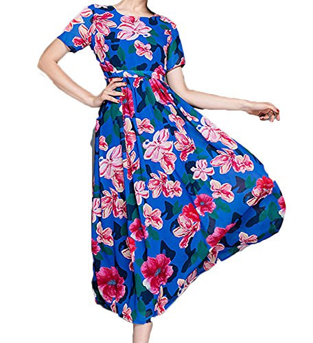 (ディーコッテ)D'Kotte レディース 春 夏 ワンピース ドレス ロング マキシ シフォン ボヘミアン ビーチ リゾート 花柄 半袖 neaa306