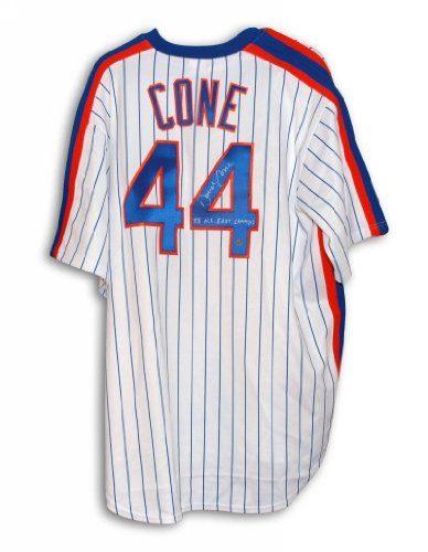 Autographed David Cone New York Mets White Pinstripe Majestic Throwback Jersey