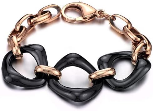 Superior Trade Fashion Jewelry Fashion Unisex Tennis Bracelets Black Ceramic And Rold Gold Plated Stainless Steel Link Chains Wristband 7.87 Inch Length 19mm Width 36g Weight