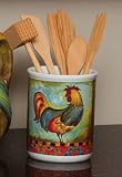 Fresco Roosters Ceramic Utensil Crock