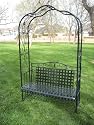 MANDALAY IRON PATIO ARBOR BENCH in BLACK with a CHARCOAL GRAY MARBLED FINISH