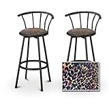 2 Leopard Cheetah Animal Print Fabric Specialty / Custom Black Barstools wi ....