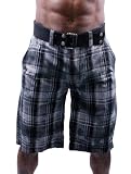 AFFLICTION Ace Plaid Cotton Belted Walking Mens Shorts AFFLICTION Ace Plaid Cotton Belted Walking Mens Shorts