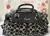 Coach Signature Large Ashley Sateen Large Satchel Convertible Bag F15440 Black with White