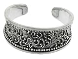 Silver Ornate Balinese Cuff Bracelet Narrow Jewelry of Bali