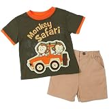 Little Rebels Baby-boys Infant Safari Monkey Printed Jersey and Light Brown Short Set