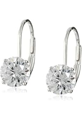 Platinum Plated Sterling Silver 6.5 mm Round Cubic Zirconia Lever Back Earrings (2 cttw)