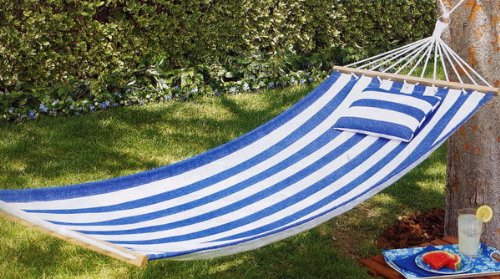 Outdoor Cotton Striped Frame Swing Hammock w/ Pillow