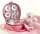 Deluxe Butterfly Porcelain Toy Tea Set in Pink Carry Case