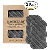Konjac Exfoliating Sponge with Bamboo Charcoal - 2 Pack - 100% Natural Charcoal Body Sponge for Improving Skin's Look and Feel - Full Body Charcoal Sponge with Attached String for Hanging to Dry (2)