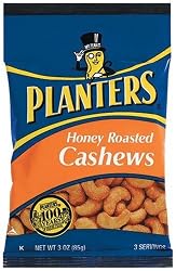 Planters Cashews, Honey Roasted, 3-Ounce Bags (Pack of 12)