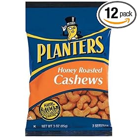 Planters Cashews, Honey Roasted, 3-Ounce Bags (Pack of 12)