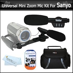 Universal Super Sound Mini Zoom Camcorder Directional Video Shotgun Microphone w/Mount + Deluxe Case + More For Sanyo VPC-CS1 VPC-GH4 VPC-CG102 VPC-CA102 VPC-GH2 VPC-WH1 VPC-CG20 VPC-SH1 Xacti HD1000 VPC-SH1R VPC-CG10 Digital Camcorder