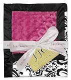 Hot Pink, Black and White Isabella Damask, Minky Swirl and Satin Baby Blanket by JoJo Designs