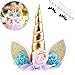 Zkptops Unicorn Cake Topper Birthday Party Supplies Unicorn Birthday Decorations Gold Horn Cake Topper Accessory with Eyelashes Cute Handmade Reusable Cake Toppers for Girls Kids Women 5.8 Inch