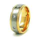 8mm Titanium Ring with CZ and Golden Inlay (Sizes 8-12)