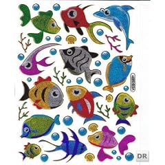 Fische Fisch Ozean Ocean Tiere Deko Basteln Spiel Sticker Bogen Aufkleber 13,5 cm x 10 cm GLITZER METALLIC