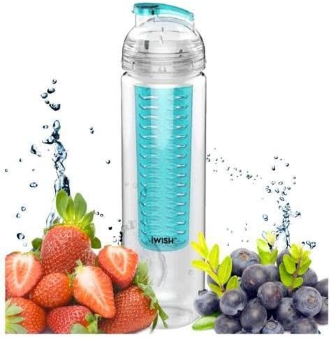 Fruit Infusion Water Bottle 27 oz FLIP TOP, SPILL PROOF from durable TRITAN --plus FREE Recipe eBook CUSTOMIZE WATER'S FLAVOR+ENJOY ALL WATERS HEALTH BENEFITS-Trendy design, COLOR choice by iWISH