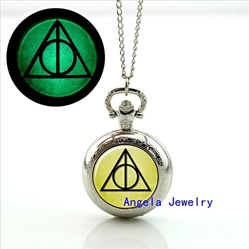 Pretty Lee Fashion Glow in The Dark Deathly Hallows Glowing Pocket Watch Floating Glass Lockets Necklace