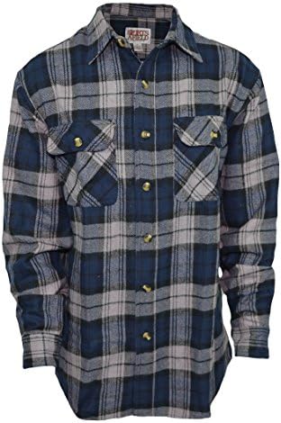 Sports Afield Mens Buffalo Flannel Shirt (Navy Gray Plaid, Large Tall)
