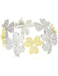 CZ by Kenneth Jay Lane "Floral Cubic Zirconia" Rhodium-Plated Flower Blooms Bracelet