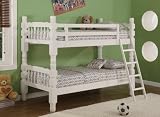 White Finish Solid Pine Wood Twin Size Bunk Bed (Bunkbed)