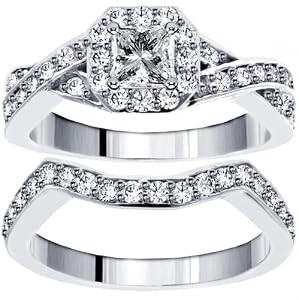 1.30 CT TW Braided Princess Cut Diamond Engagement Wedding Band Set in 14k White Gold - Size 11.5