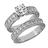 1.0 Ct Diamond Engagement Ring Solitaire Bridal Set Antique Pave Style