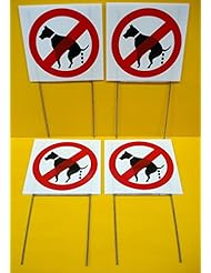 Lawn & Patio: 4 Pcs Great Popular No Dog Poop Warning Signs Yard Sign Plastic Reflective Size 8" x 8" with Stakes - Thailand