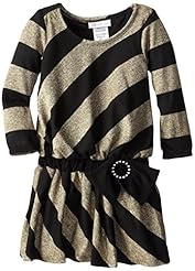 Girls Cotton   Mesh Flutter Striped Print Short  Dress With a Bow(s) and Ruffles