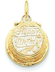 14K Gold Happy Birthday Cake with Candle Inside Charm