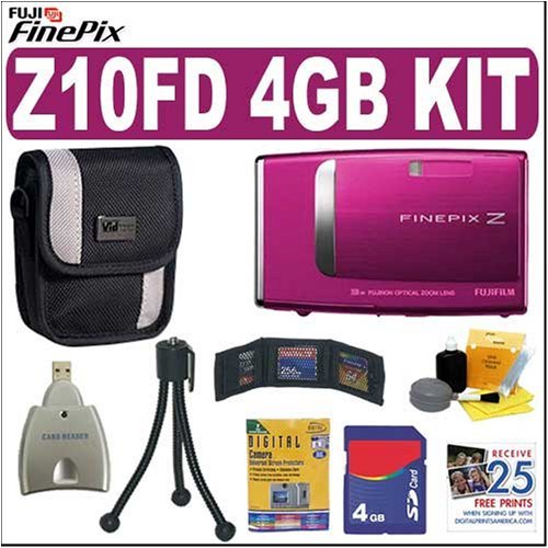 Fujifilm Finepix Z10fd 7.2MP Digital Camera (Hot Pink) + 4GB Accessory Kit