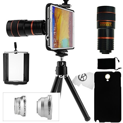 Samsung Galaxy Note 3 Camera Lens Kit- 8X Telephoto Lens, Fisheye Lens, Wide Angle Lens & Macro Lens, and Accessories (Black)