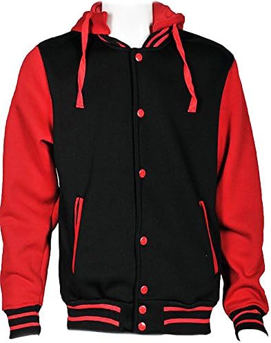 Men's Varsity Baseball Jacket Hoodie Hooded Hip Hop Urban Black Red Fitted (M / Medium)