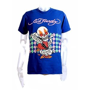 Ed Hardy Mens Short Sleeved Argyle Print T-Shirt With Rhinestone Death Of Love Graphic, 100% Cotton.