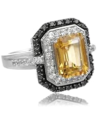 Sterling Silver Gemstone with Created White Sapphire and Black Diamond Ring