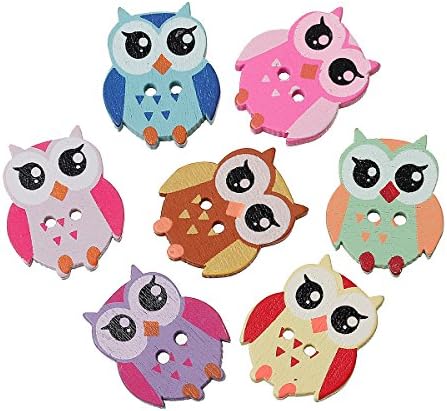 25 Wonderfully Colorful Wooden Owl Buttons with Exclusive Shizaru Designs Gift Bag