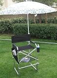 MADE IN USA-Oasis MID-HEIGHT Folding Aluminum Tall Chair w/Umbrella-Storage Side Bag-Cell Phone Holder & Bottom-Mesh Storage Holder-High Quality Product-3 Years Warranty-27 INCHES SEAT HEIGHT