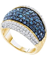 1.75 Carat (ctw) 10k Yellow Gold Round White & Blue Diamond Ladies Right Hand Fashion Band 1 3/4 CT