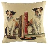 Evans Lichfield Bookends Jack Russell Polyester Fibre Filled Cushion, 18 x 18-inch