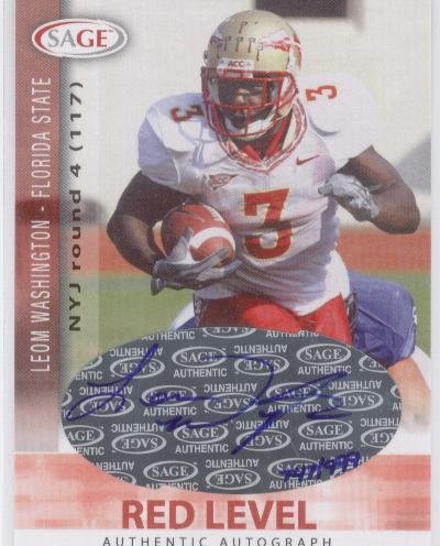 2006 SAGE Autographs Red #A50 Leon Washington - New York Jets - (RC - Rookie Card - Autographed - Serial #'d to 999 - Football Cards)