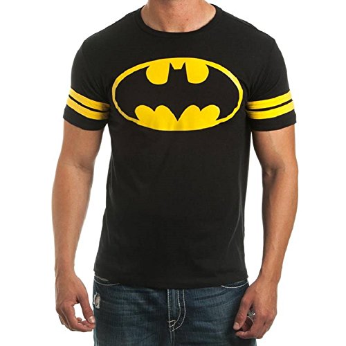 Batman Vintage Distressed Shield With Stripes Sleeves Black Adult T-shirt Tee