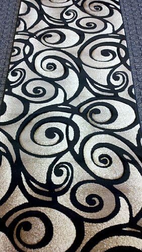 Modern Area Rug Runner Design Black#241 Sculptured (31in.x7ft.)