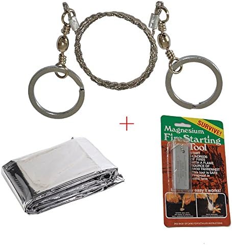 360 Degree Commando Survival Wire Saw+emergency Fire Starter+2*emergency Mylar Thermal Blankets