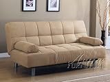 Adjustable Futon Sofa with Pillows in Beige Microfiber
