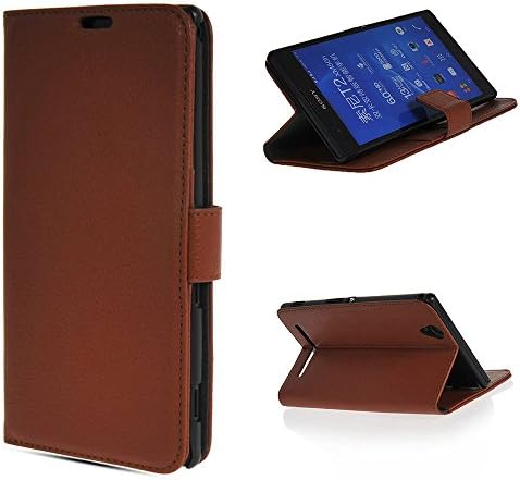 MICNOKEYA Brown Luxury Holster Leather Wallet Folio Case Flip Cover with Card Slots for Sony Xperia T2 Ultra dual XM50h