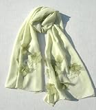 IMAGE OF Silk Scarf Wrap with Floral Applique and Crystal Beading in Soft Pear 20