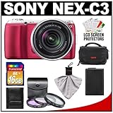 Sony Alpha NEX-C3 Digital Camera Body & E 18-55mm OSS Lens (Pink) with 16GB ....