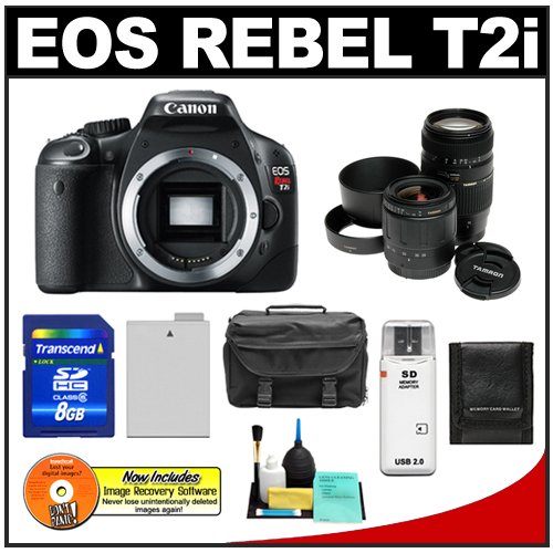 Canon EOS Rebel T2i Digital SLR Camera + 28-80mm & 70-300mm Zoom Lens + 8GB Card + Battery + Case + Accessory Kit
